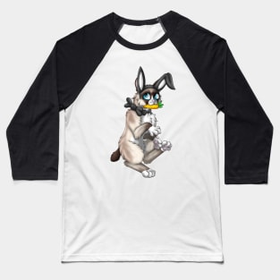 Bobtail BunnyCat: Snowshoe Point (Black) Baseball T-Shirt